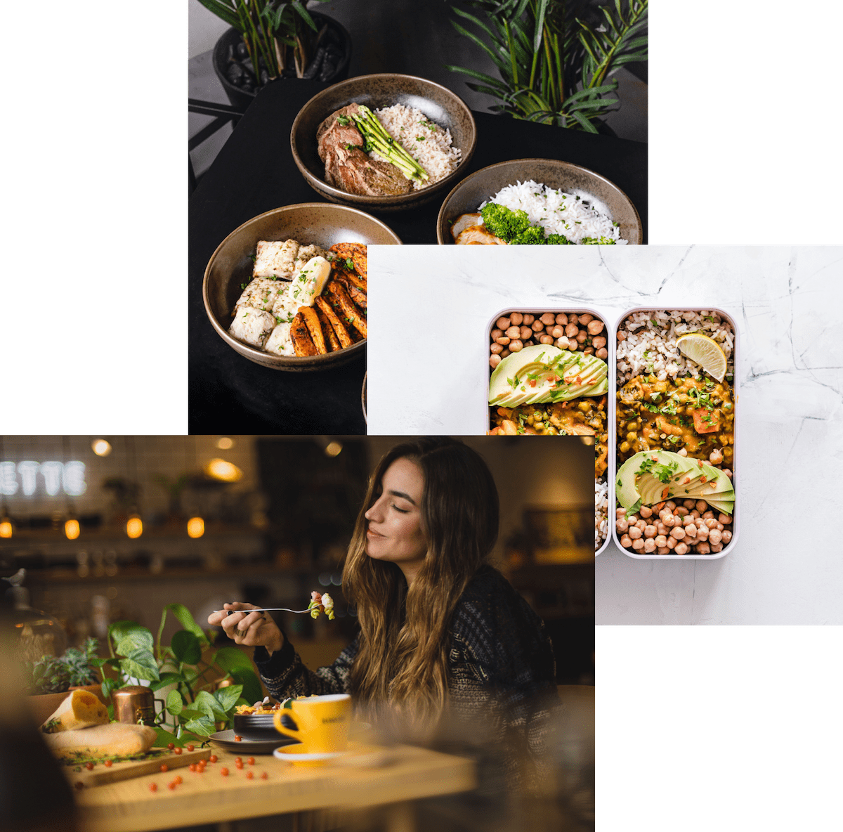 Women enjoying food, meals in storage container, and food bowls on a table